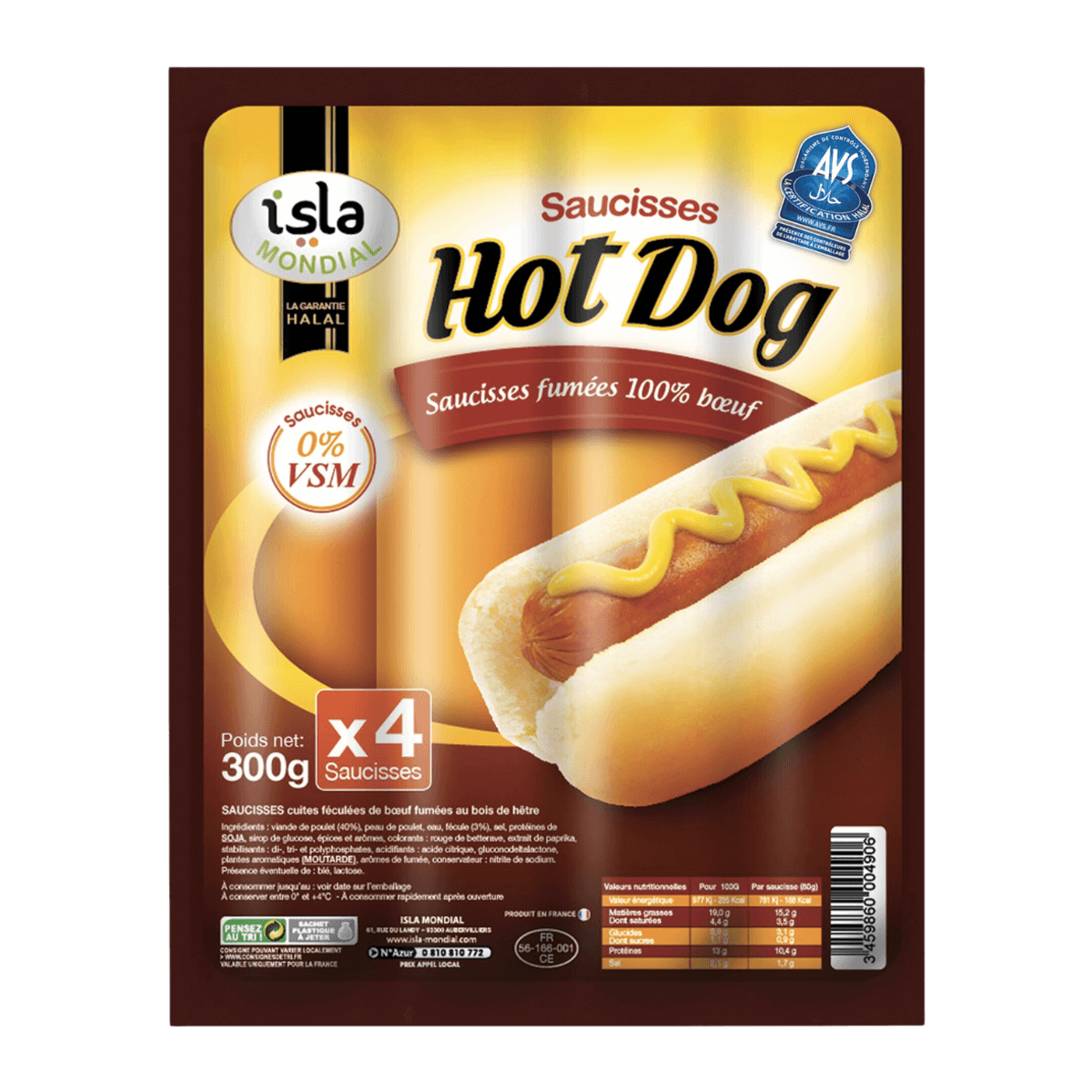 Isla Mondial Saucisses hot dog bœuf Isla Mondial Saucisses hot dog bœuf