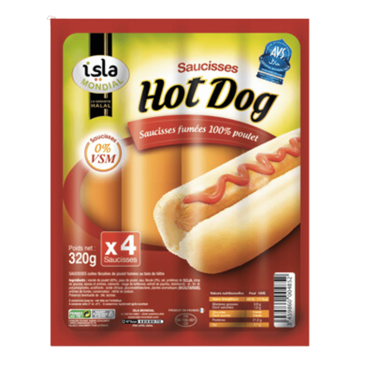 Isla Mondial Saucisses hot dog – 100% poulet Isla Mondial Saucisses hot dog – 100% poulet